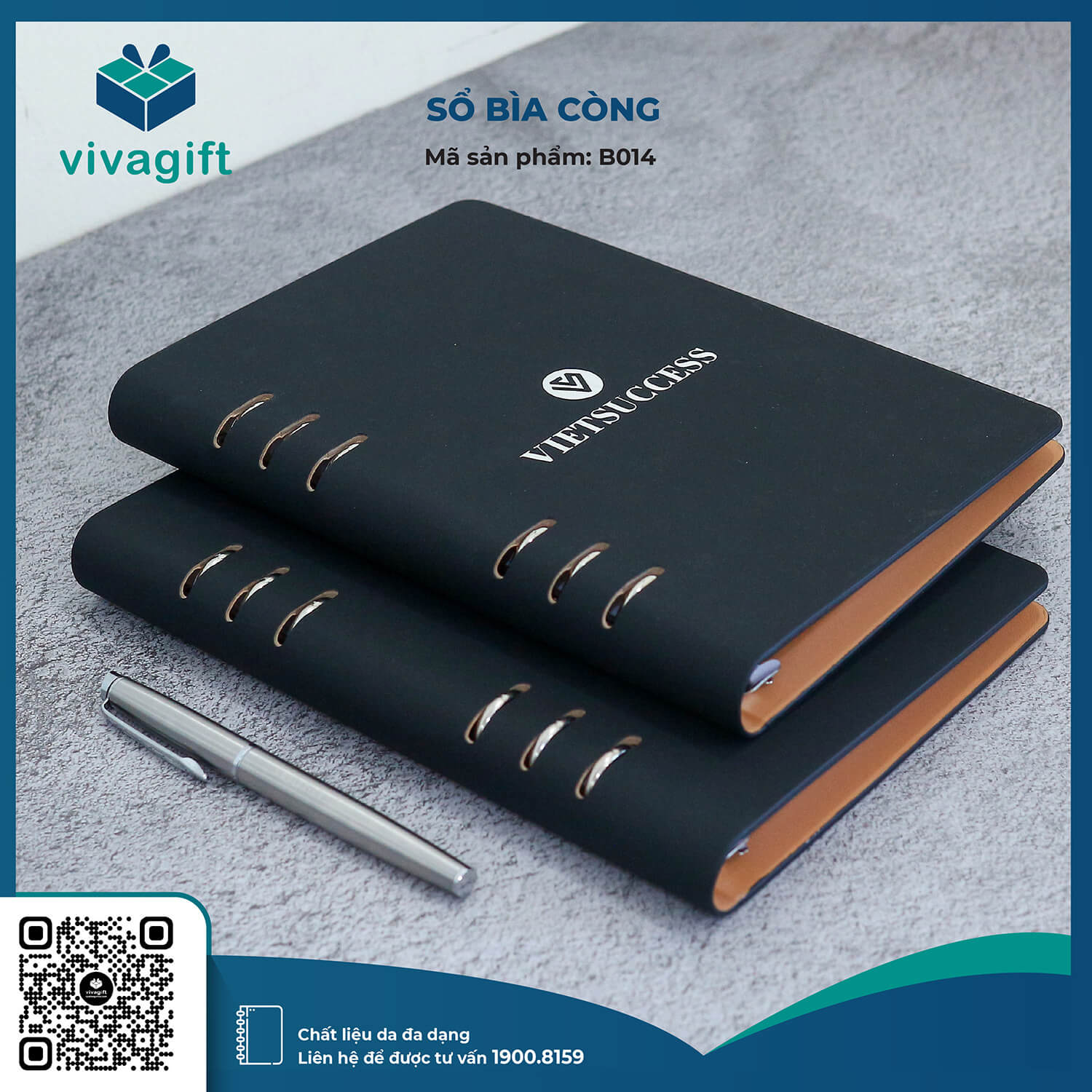 Sổ Tay Bìa Còng B014 Da PU - Quà Tặng Viva