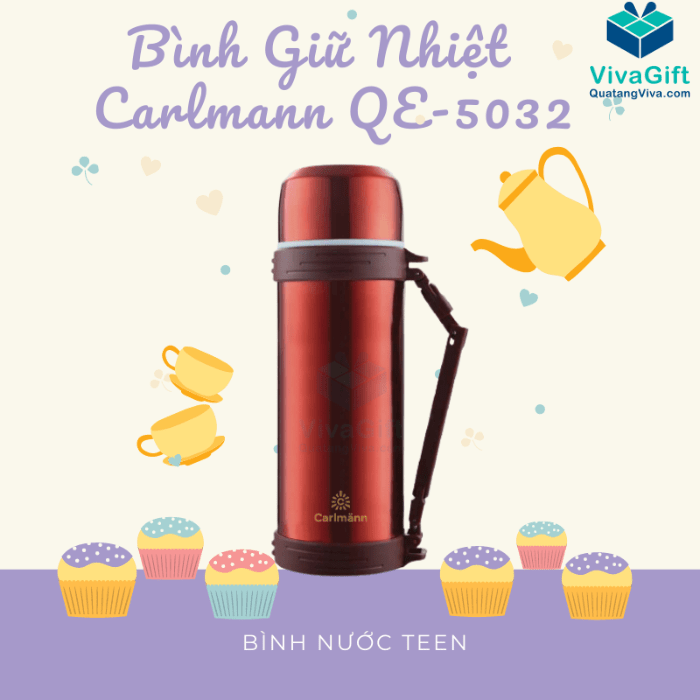 Bình Giữ Nhiệt Carlmann 1500ml Inox Màu Đỏ QE-5032 