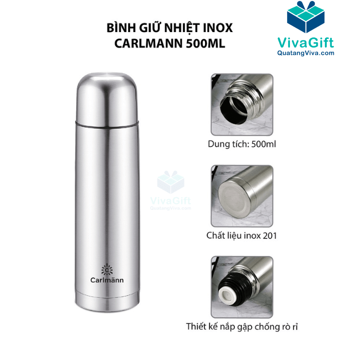 Bình Giữ Nhiệt Carlmann 500ml Inox BES523 Khắc Logo