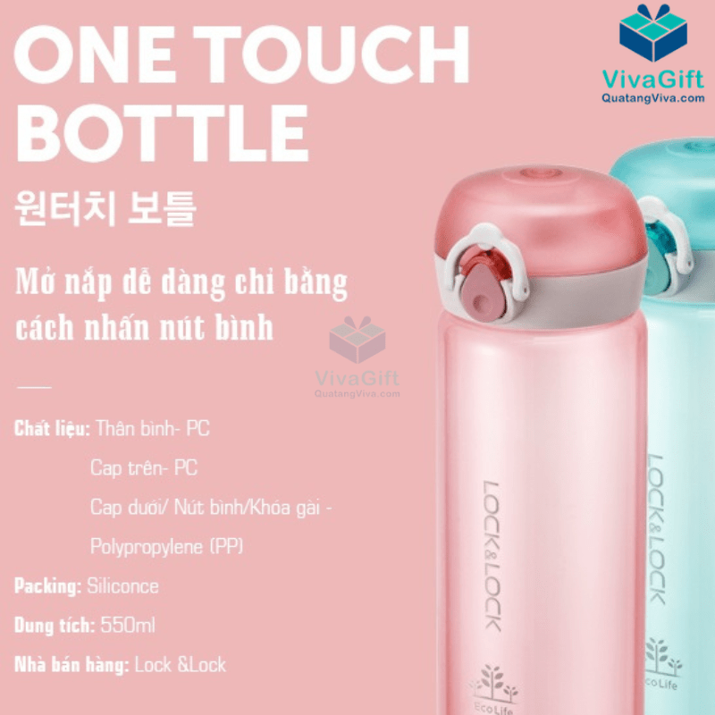 Bình Nước Nhựa Lock&Lock One Touch 550ml ABF645 In Logo