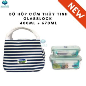 Bộ Hộp Cơm Thủy Tinh Glasslock 400ml + 670ml Chia Ngăn