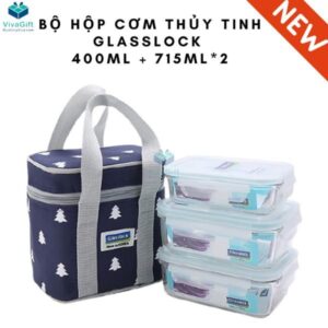 Bộ Hộp Cơm Thủy Tinh Glasslock 400ml + 715ml2 Kèm Túi Giữ Nhiệt (1)