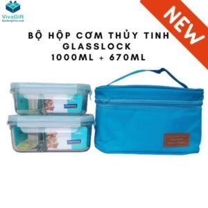 Bộ Hộp Cơm Thủy Tinh Glasslock 670ml + 1000ml Kèm Túi Giữ Nhiệt
