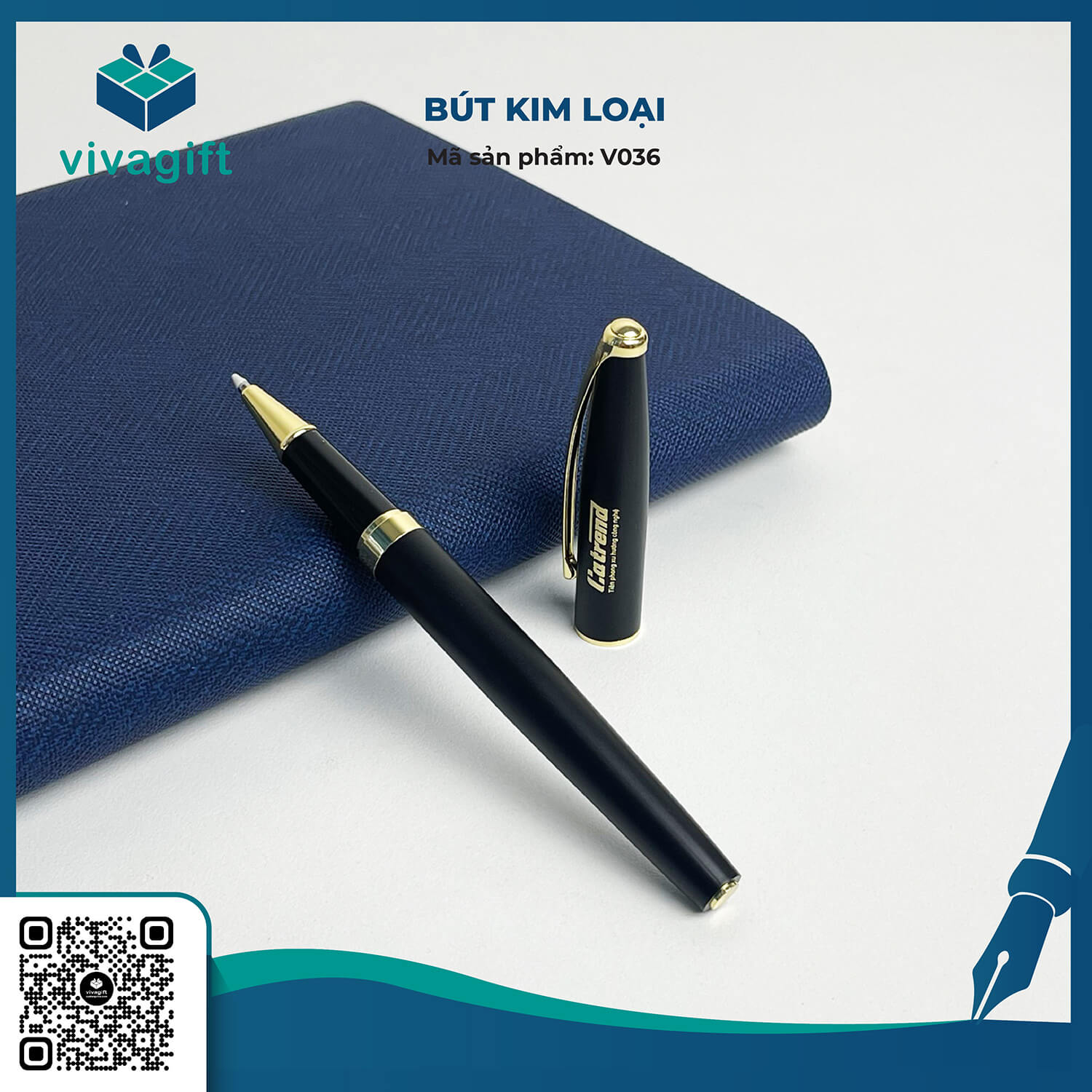 Bút Bi Kim Loại Nắp Đậy Khắc Tên V036 - Quà Tặng Viva