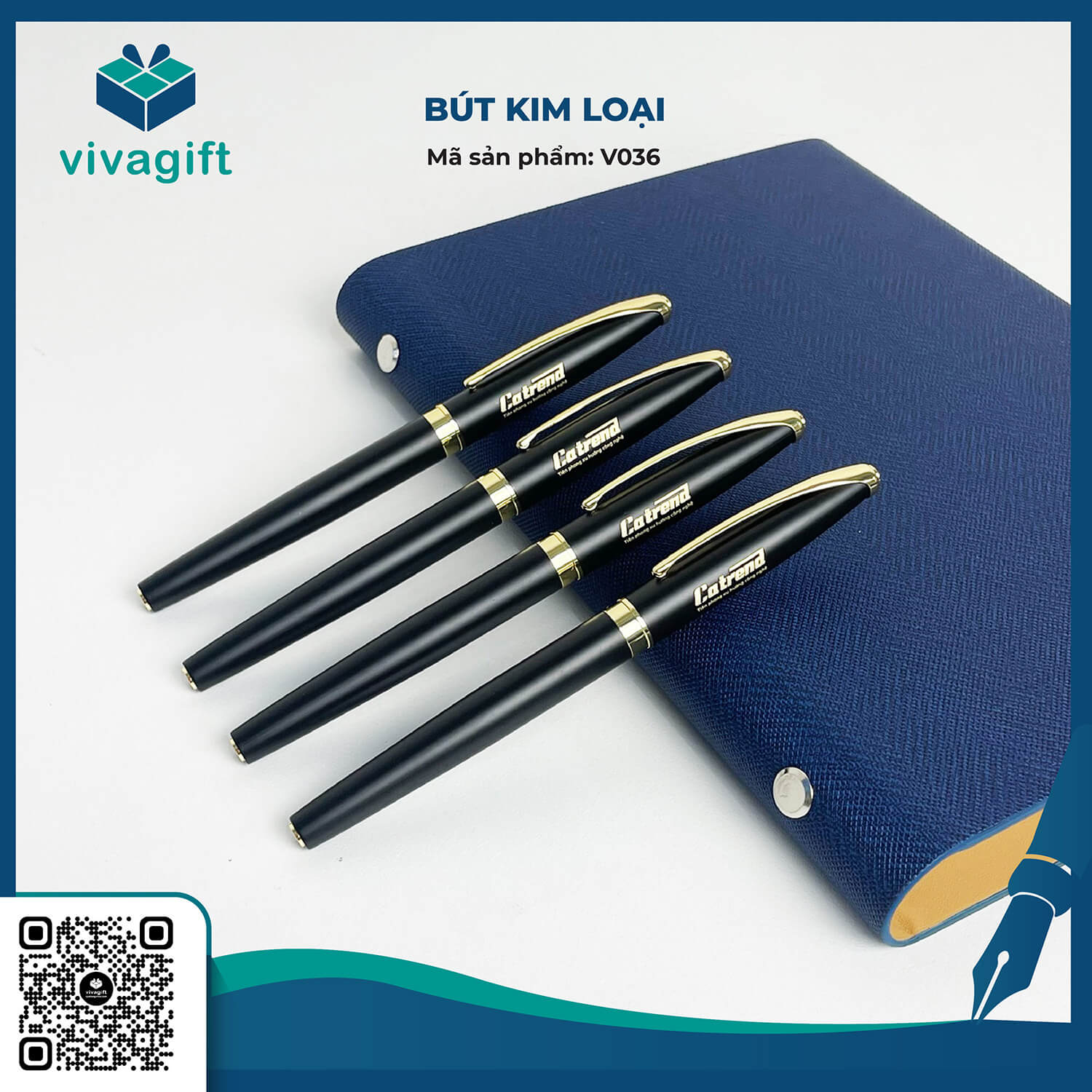Bút Bi Kim Loại Nắp Đậy Khắc Tên V036 - Quà Tặng Viva