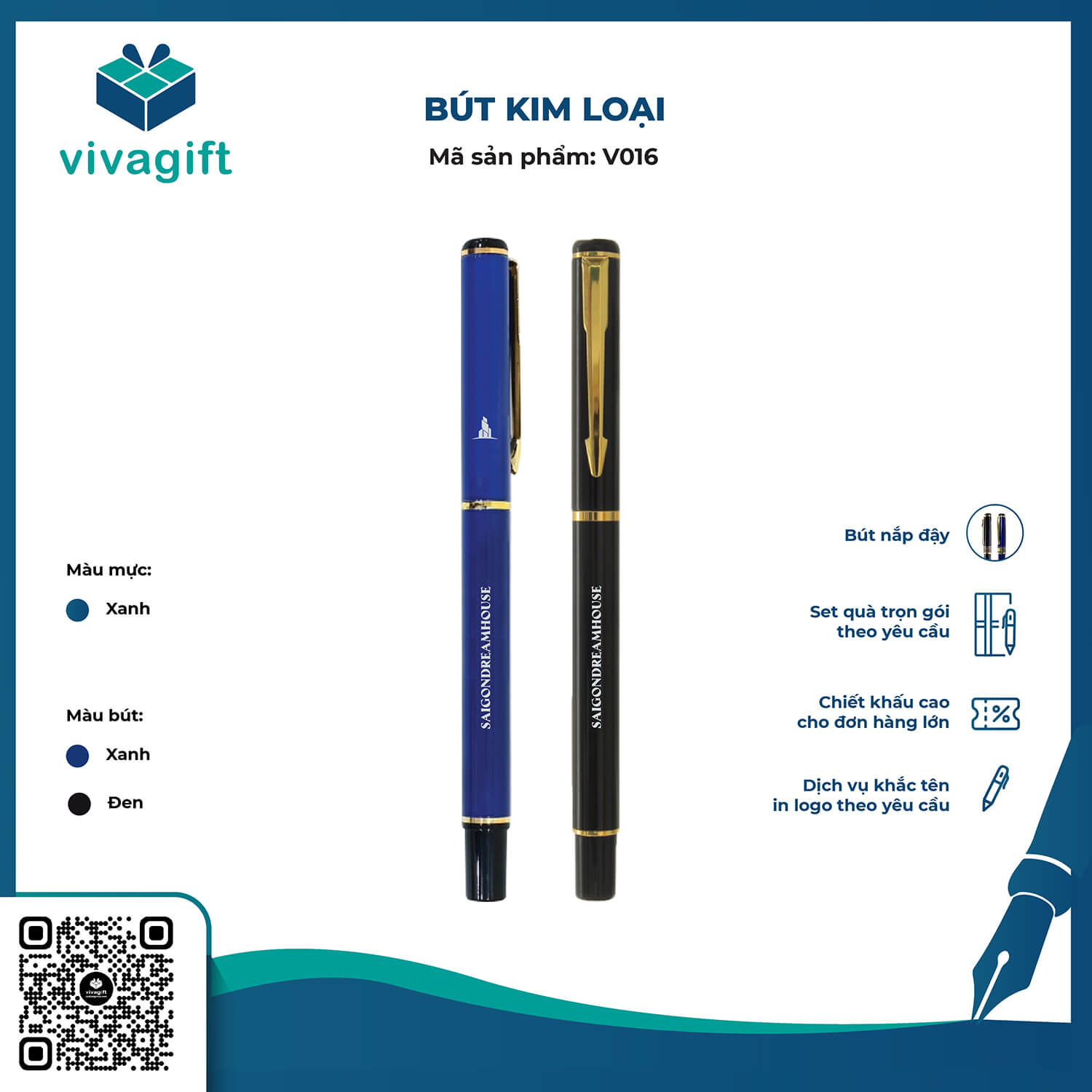 Bút Kim Loại Đậy Nắp Khắc Tên V016 - Quatangviva.com