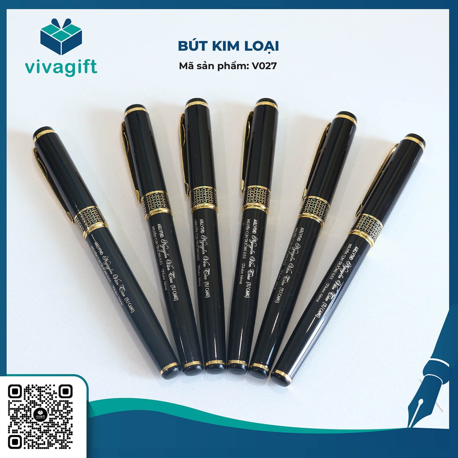 Bút Kim Loại Nắp Đậy V027 Khắc Tên - Quà Tặng Viva