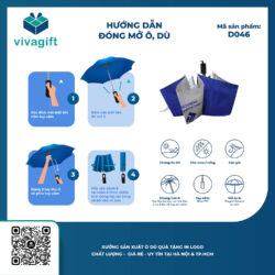 Dù Cầm Tay Gấp 3 Tự Đẩy R=55cm 8 Kèo D046 – Quà Tặng Viva