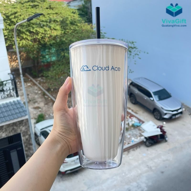 Ly nhựa 2 Lớp LocknLock Kèm Ống Hút 750ml HAP507 In Logo