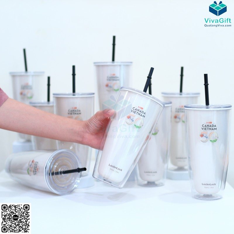 Ly nhựa 2 Lớp Kèm Ống Hút 750ml HAP507 In Logo 12