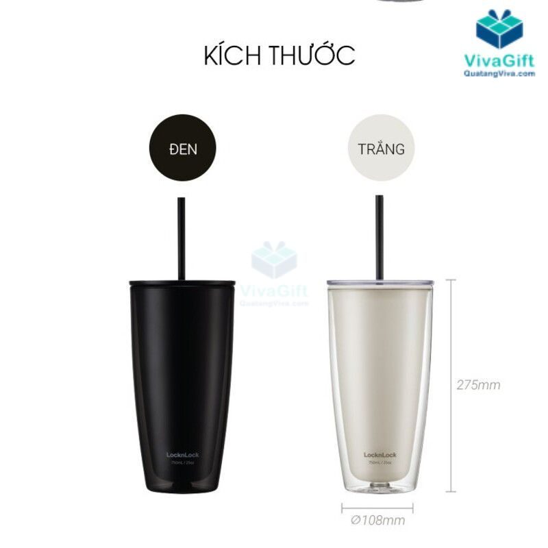 Ly nhựa 2 Lớp LocknLock Kèm Ống Hút 750ml HAP507 In Logo