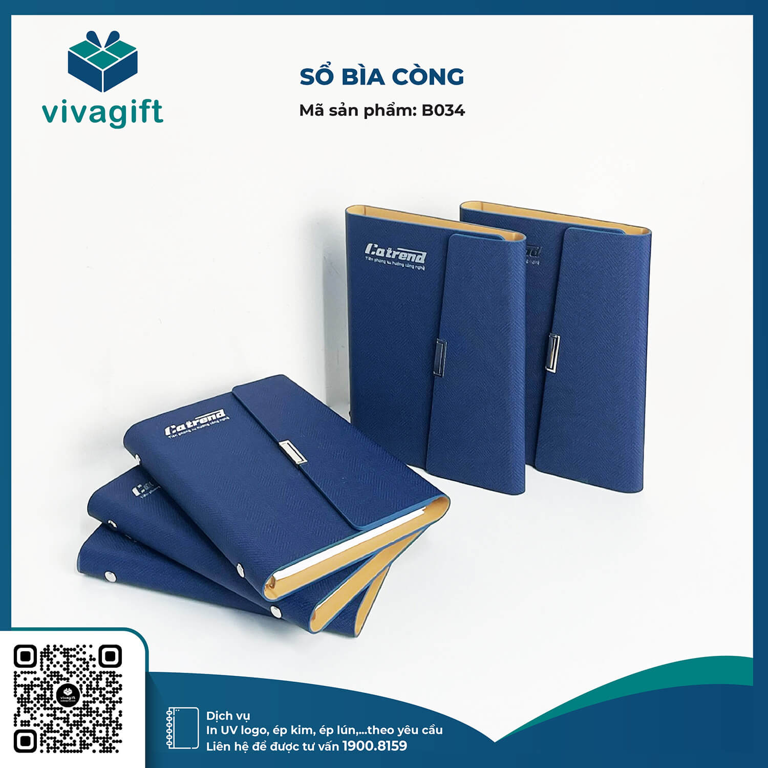 Sổ Tay Bìa Còng Gập 3 B034 Kèm Khoá Nam Châm - Quà Tặng Viva
