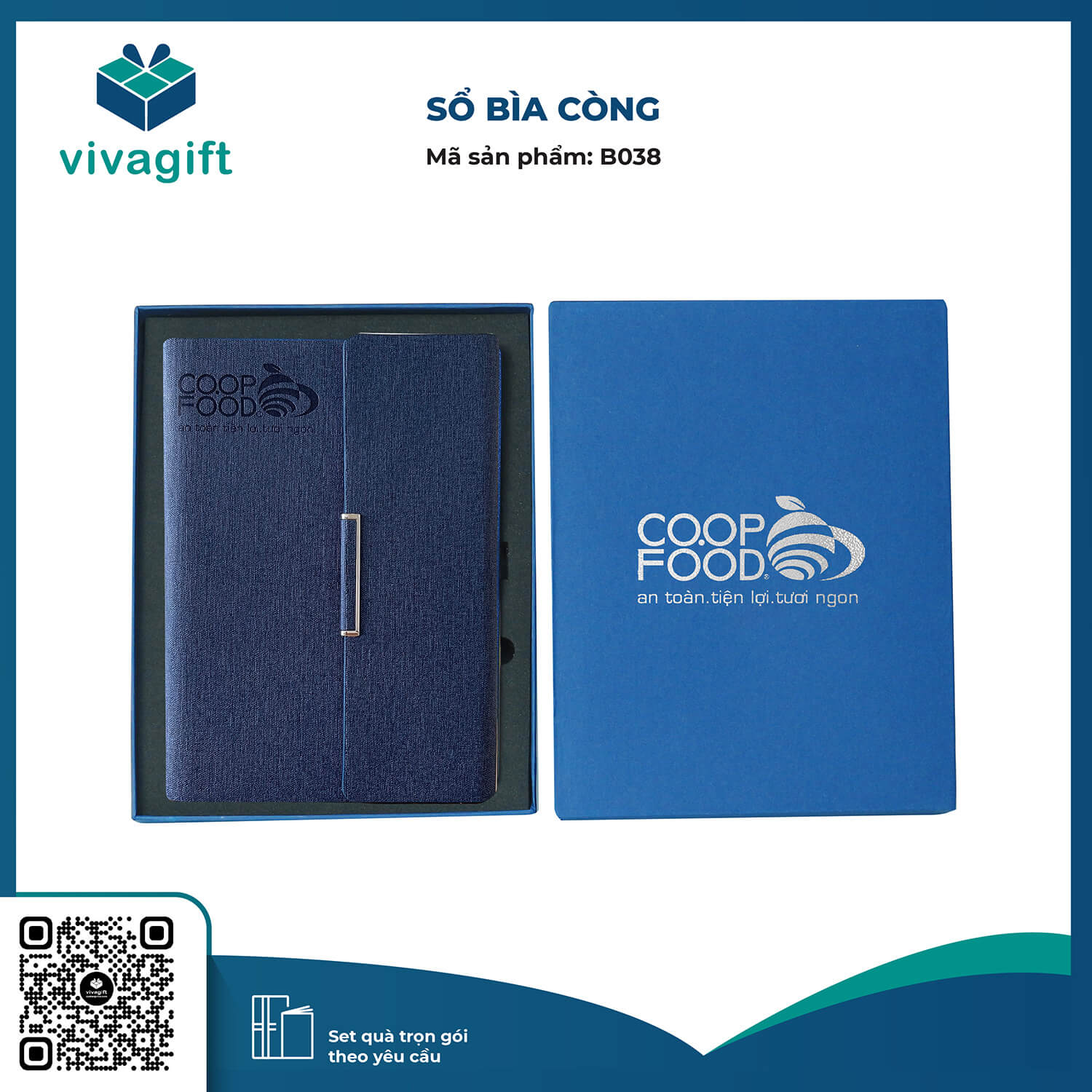 Sổ Tay Bìa Còng Gập 3 B038 Kèm Khoá Nam Châm - Quà Tặng Viva
