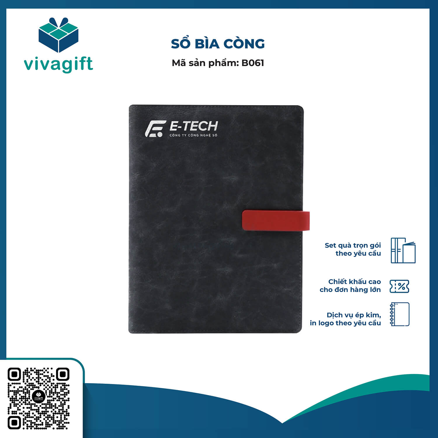Sổ Tay Bìa Còng Gập 2 B061 Kèm Khoá Nam Châm - Quà Tặng Viva