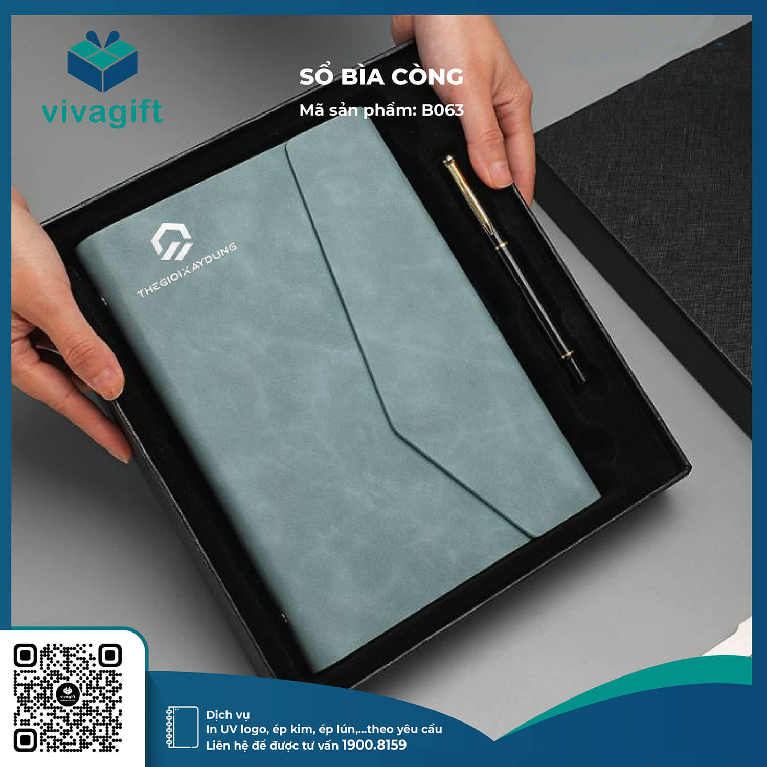 Sổ Tay Bìa Còng Gập 3 B063 Kèm Khoá Nam Châm - Quà Tặng Viva