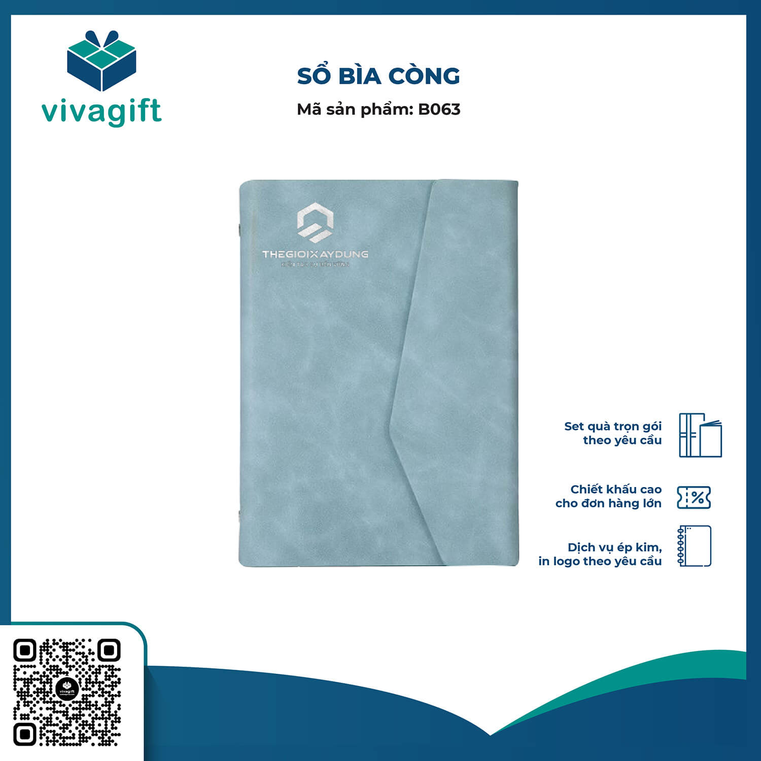 Sổ Tay Bìa Còng Gập 3 B063 Kèm Khoá Nam Châm - Quà Tặng Viva