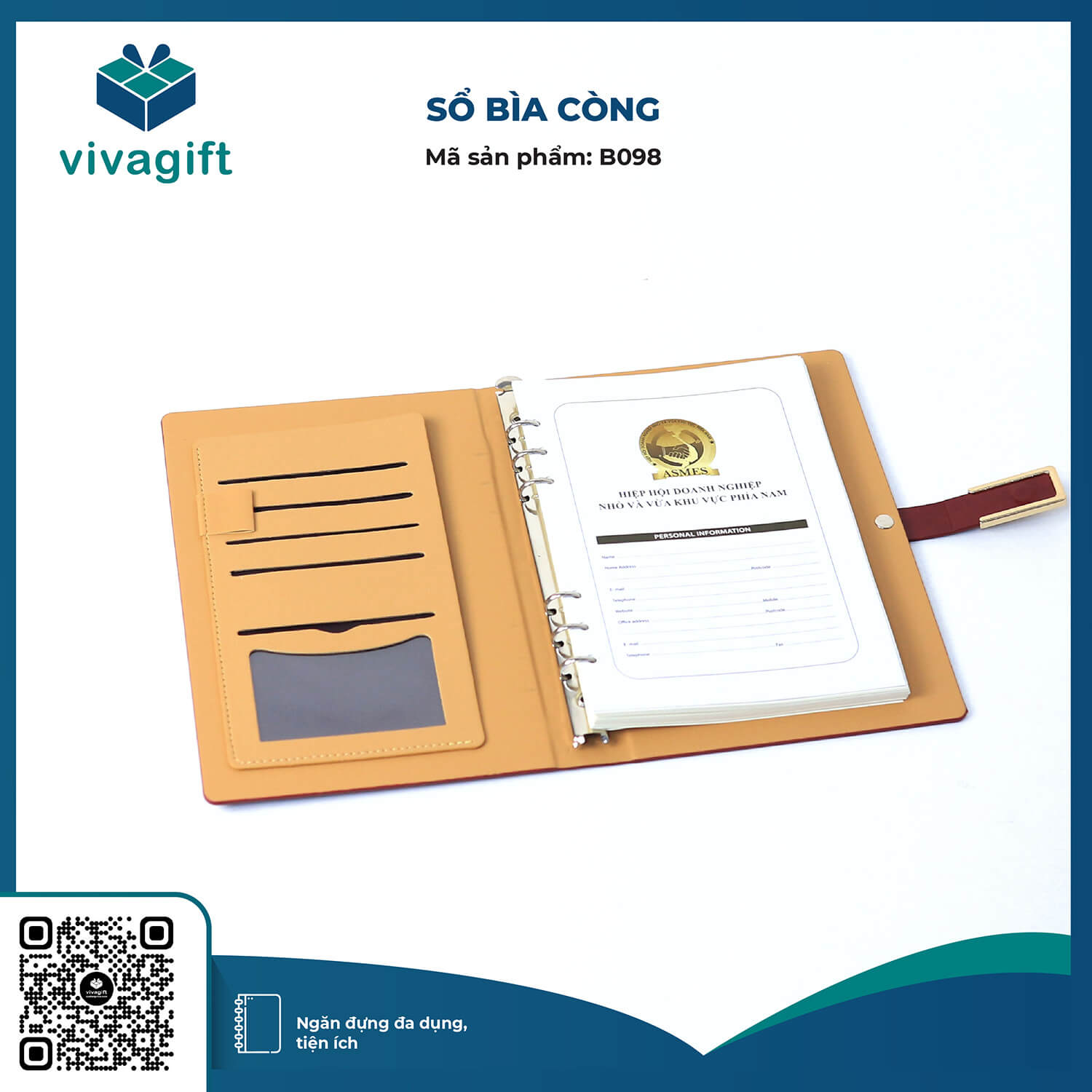 Sổ Tay Bìa Còng Gập 2 Kèm Khoá Kim Loại B098 - Quà Tặng Viva