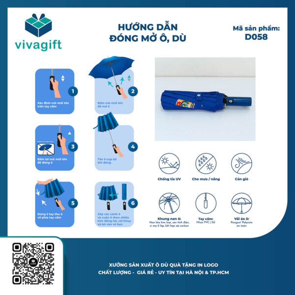 Ô Dù Gấp 3 Tự Động 2 Chiều Cán Nhựa D058 12 Kèo - Quatangviva.com