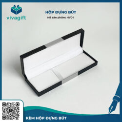 Bút Kim Loại Nắp Đậy Đen Khoen Trắng V026 – Quà Tặng Viva