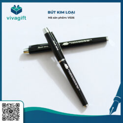 Bút Kim Loại Nắp Đậy Đen Khoen Trắng V026 – Quà Tặng Viva