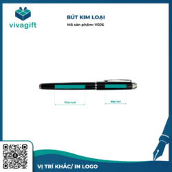 Bút Kim Loại Nắp Đậy Đen Khoen Trắng V026 – Quà Tặng Viva
