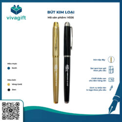 Bút Kim Loại Nắp Đậy Đen Khoen Trắng V026 – Quà Tặng Viva