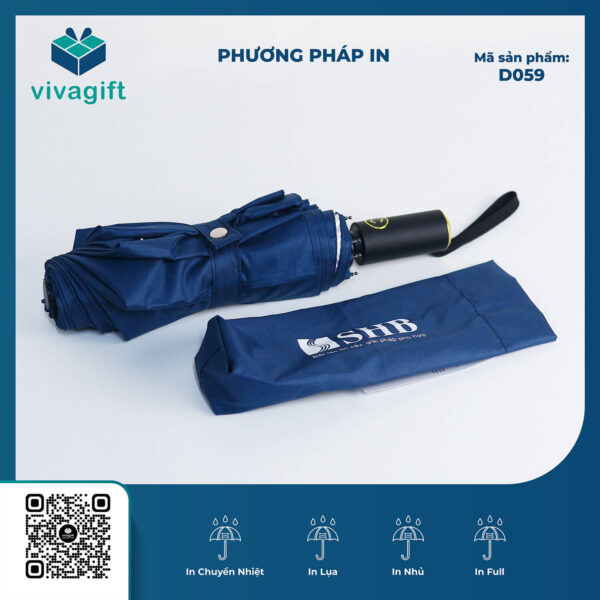Dù Cầm Tay Gấp 3 Tự Động 2 Chiều 8 Kèo R=58cm D059 Cán Nhựa Phủ Mạ Vàng - Quatangviva.com
