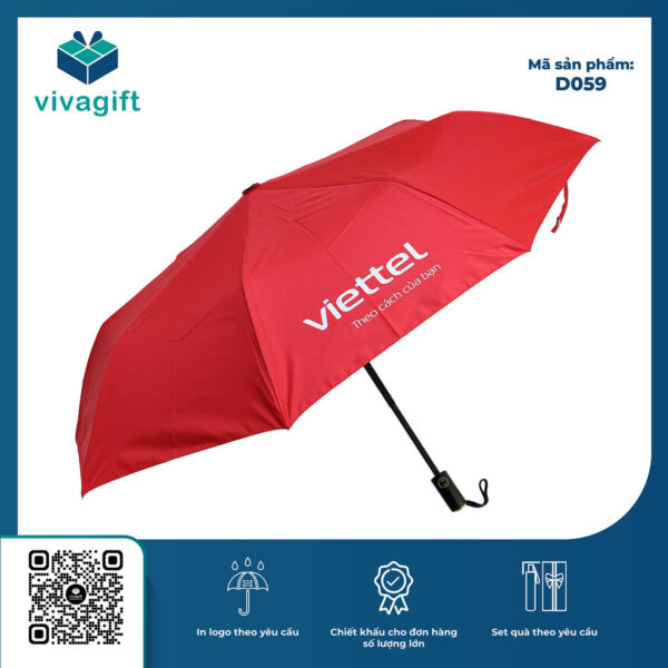 Dù Cầm Tay Gấp 3 Tự Động 2 Chiều 8 Kèo R=58cm D059 Cán Nhựa Phủ Mạ Vàng - Quatangviva.com