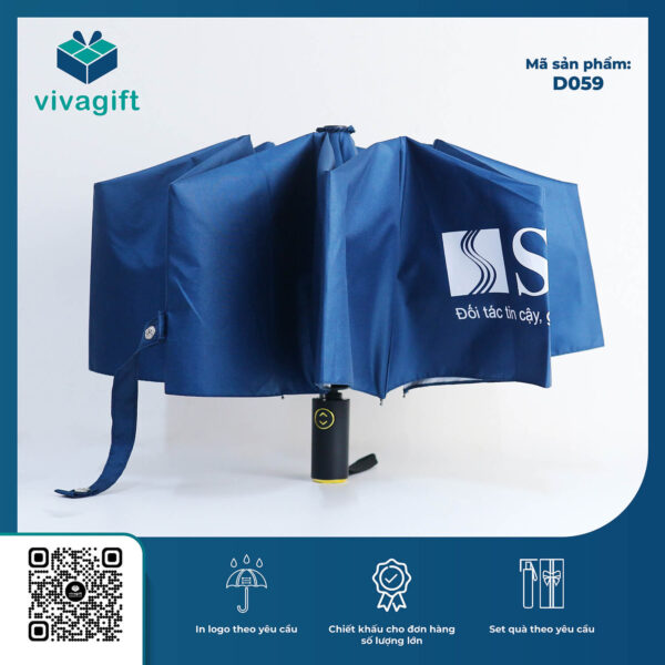 Dù Cầm Tay Gấp 3 Tự Động 2 Chiều 8 Kèo R=58cm D059 Cán Nhựa Phủ Mạ Vàng - Quatangviva.com