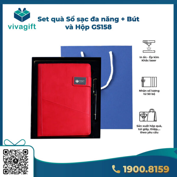 Giftset Sổ Tay Đa Năng Kèm Sạc Dự Phòng, USB Và Bút Kim Loại GS158