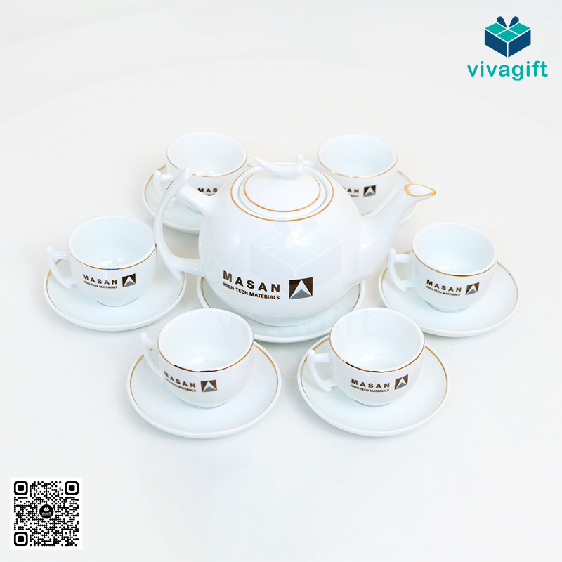 Bộ Ấm Chén Bát Tràng Dáng Bưởi Cành Viền Chỉ Vàng 650ml A023 2