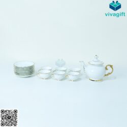 Bộ Ấm Chén Tứ Quý Bát Tràng Viền Chỉ Vàng 700ml A022 – Vivagift