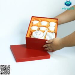Bộ Ấm Chén Tứ Quý Bát Tràng Viền Chỉ Vàng 700ml A022 – Vivagift