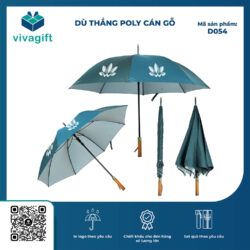 Dù Thẳng Poly Cán Gỗ R=70cm D054 – Quà Tặng Viva