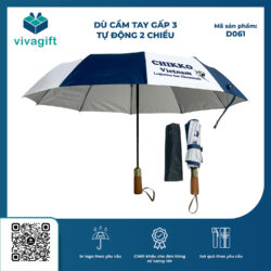Ô Dù Gấp 3 Tự Động 2 Chiều Cán Gỗ 10 Kèo D061 – Quà tặng Viva