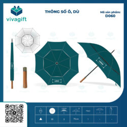 Ô Dù Thẳng 2 Tầng Giả Cán Gỗ Bán Kính 70cm D060 – Quà Tặng Viva