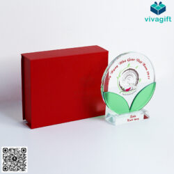 KỶ Niệm Chương Pha Lê Hình Tròn Lá KN-P207 _ Quatangviva.com