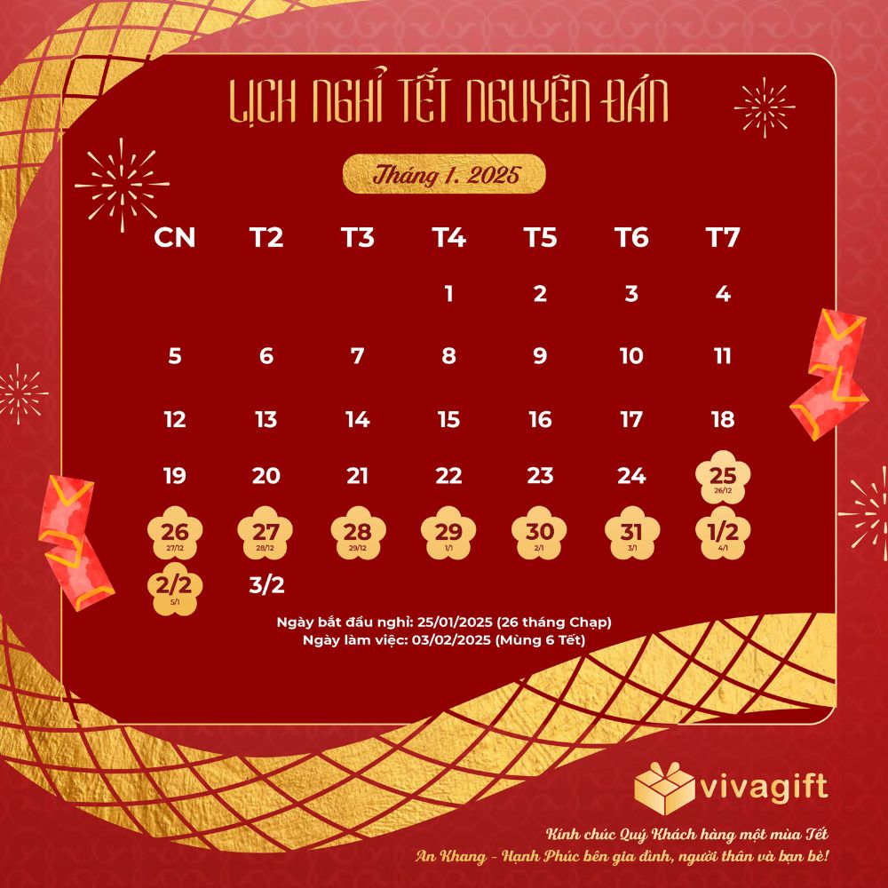 VIVAGIFT - THÔNG BÁO LỊCH NGHỈ TẾT NGUYÊN ĐÁN ẤT TỴ 2025 - Quatangviva.com